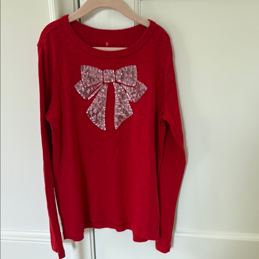 Red Long Sleeve Kids Shirt with Bow Design